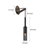 Modern Smoke Grey Glass Cylinder Wall Sconce with Copper Finish and Suspending Cord for Stairway