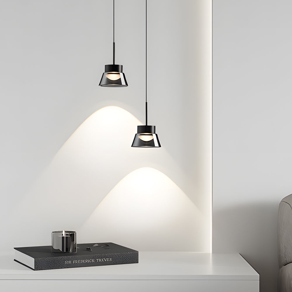 Modern Smoked Gray Glass Pendant Light LED Island Chandelier Geometric Black Ceiling Hanging Lamp