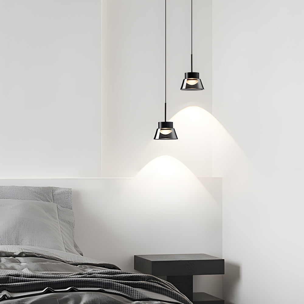 Modern Smoked Gray Glass Pendant Light LED Island Chandelier Geometric Black Ceiling Hanging Lamp