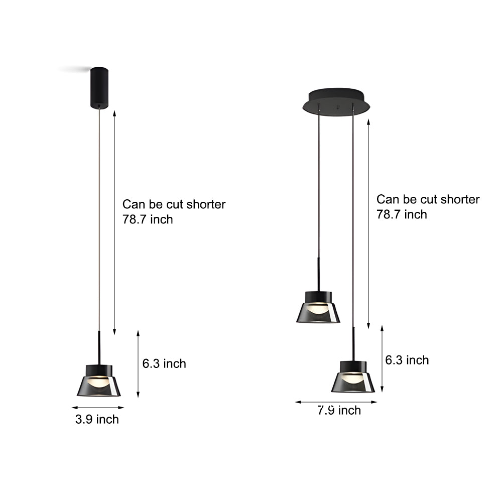 Modern Smoked Gray Glass Pendant Light LED Island Chandelier Geometric Black Ceiling Hanging Lamp