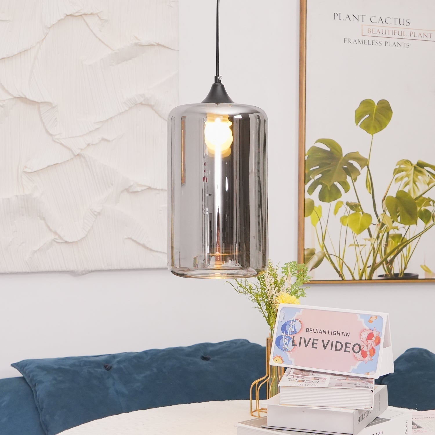 Modern Smoky Gray Bottle Glass Pendant Light Fixture for Dining Room and Kitchen
