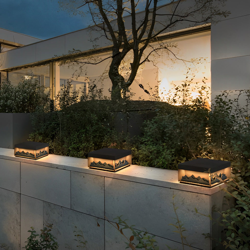 Modern Solar LED Post Cap Light Waterproof Mountain Landscape Design Outdoor Fence Lamp