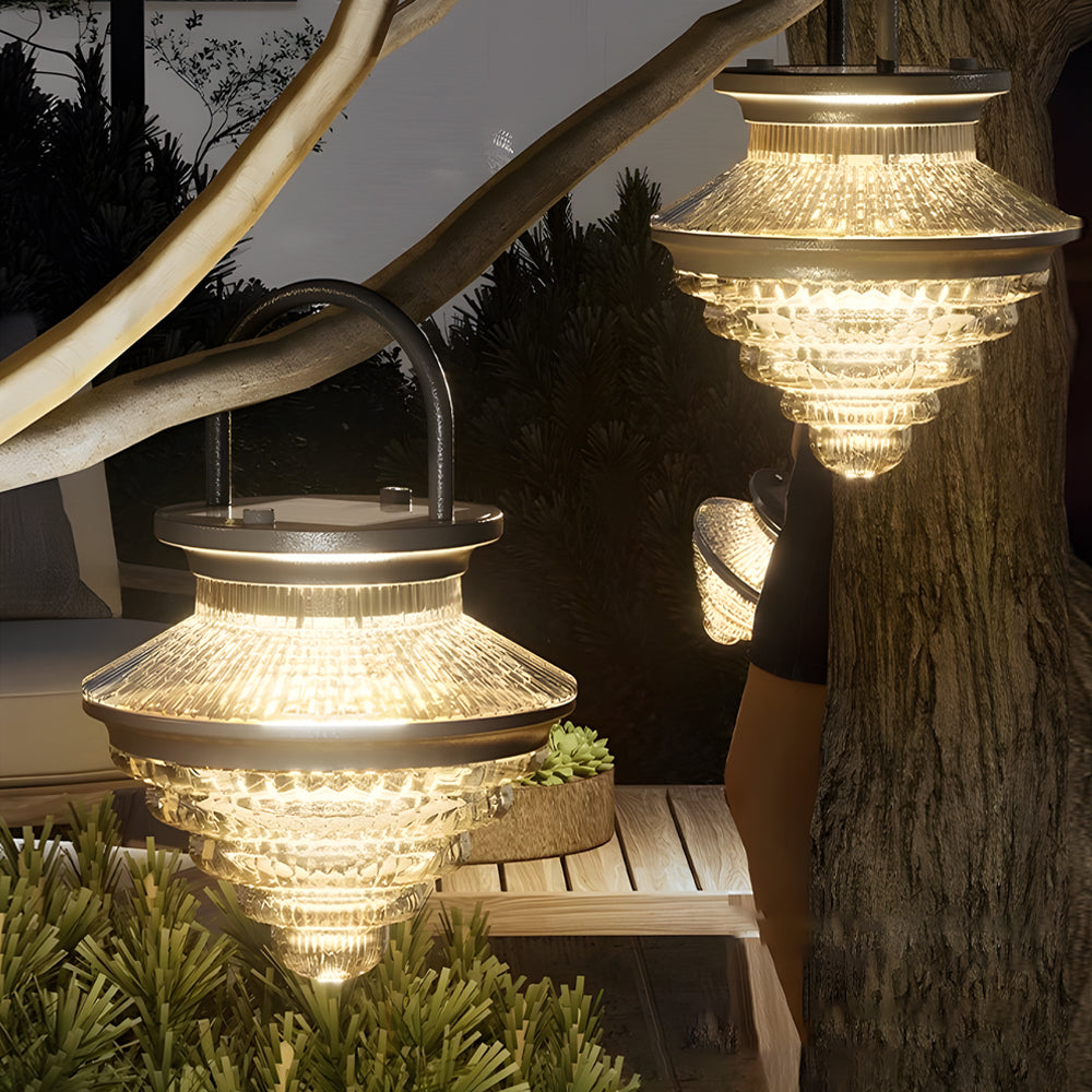 Modern Solar Outdoor Lantern Portable Waterproof LED Light with USB Charging and 3 Color Modes