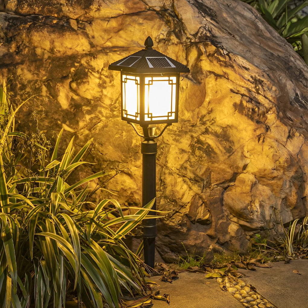 Modern Solar Outdoor Post Light with 3 Step Dimming Waterproof LED Garden Landscape Lamp
