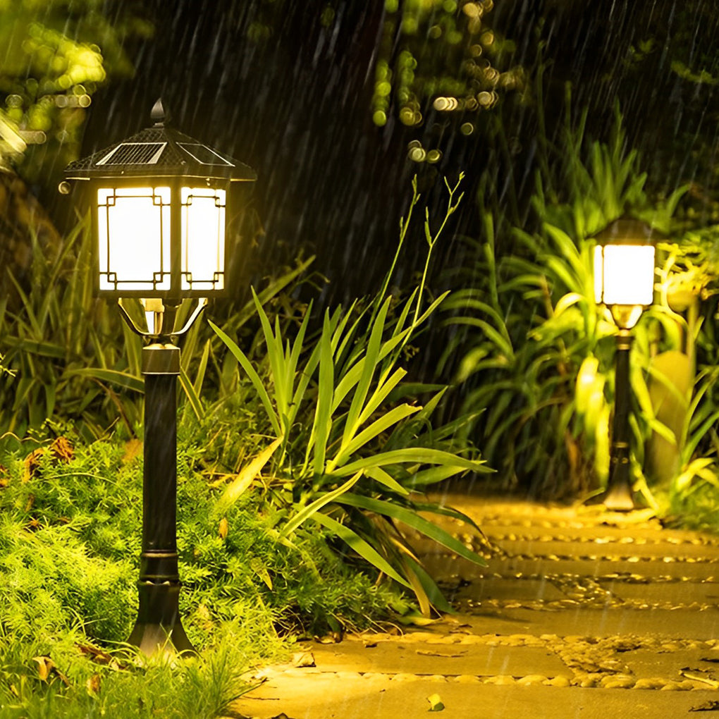 Modern Solar Outdoor Post Light with 3 Step Dimming Waterproof LED Garden Landscape Lamp