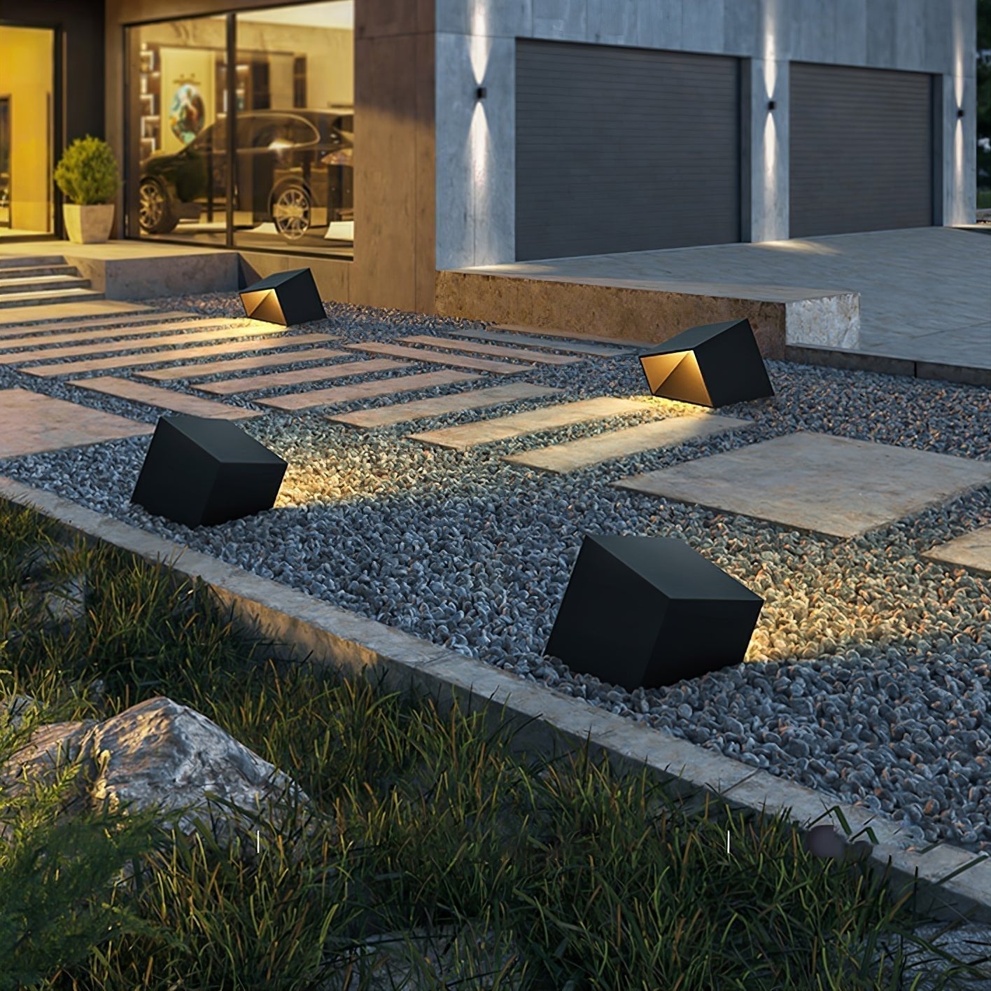Modern Solar Powered Cube Garden Light Waterproof Outdoor Patio LED Lamp