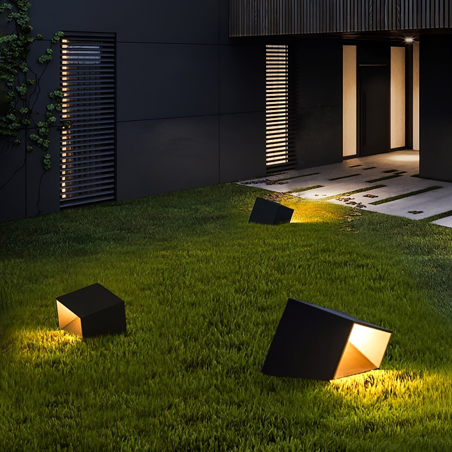 Modern Solar Powered Cube Garden Light Waterproof Outdoor Patio LED Lamp