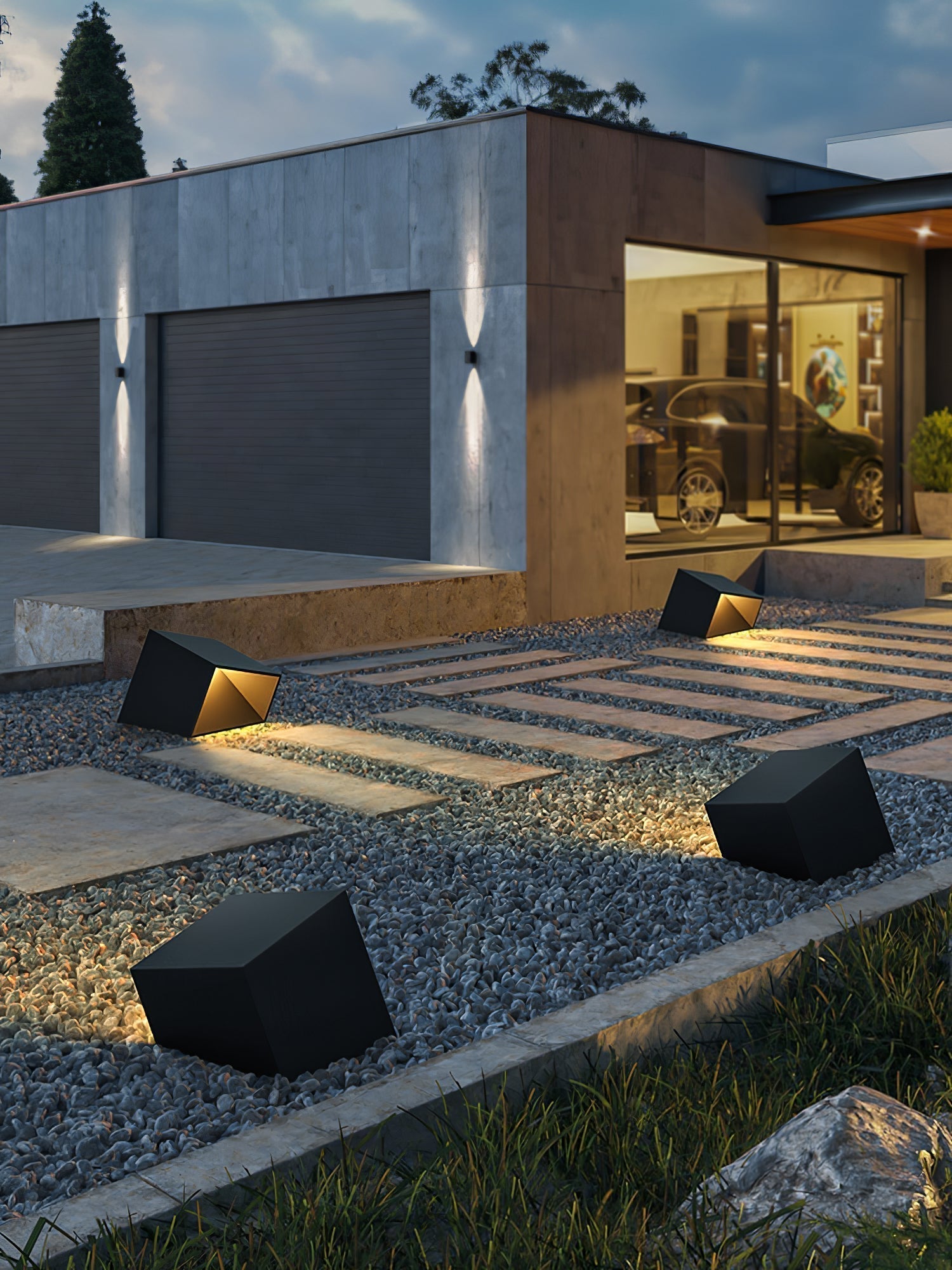 Modern Solar Powered Cube Garden Light Waterproof Outdoor Patio LED Lamp