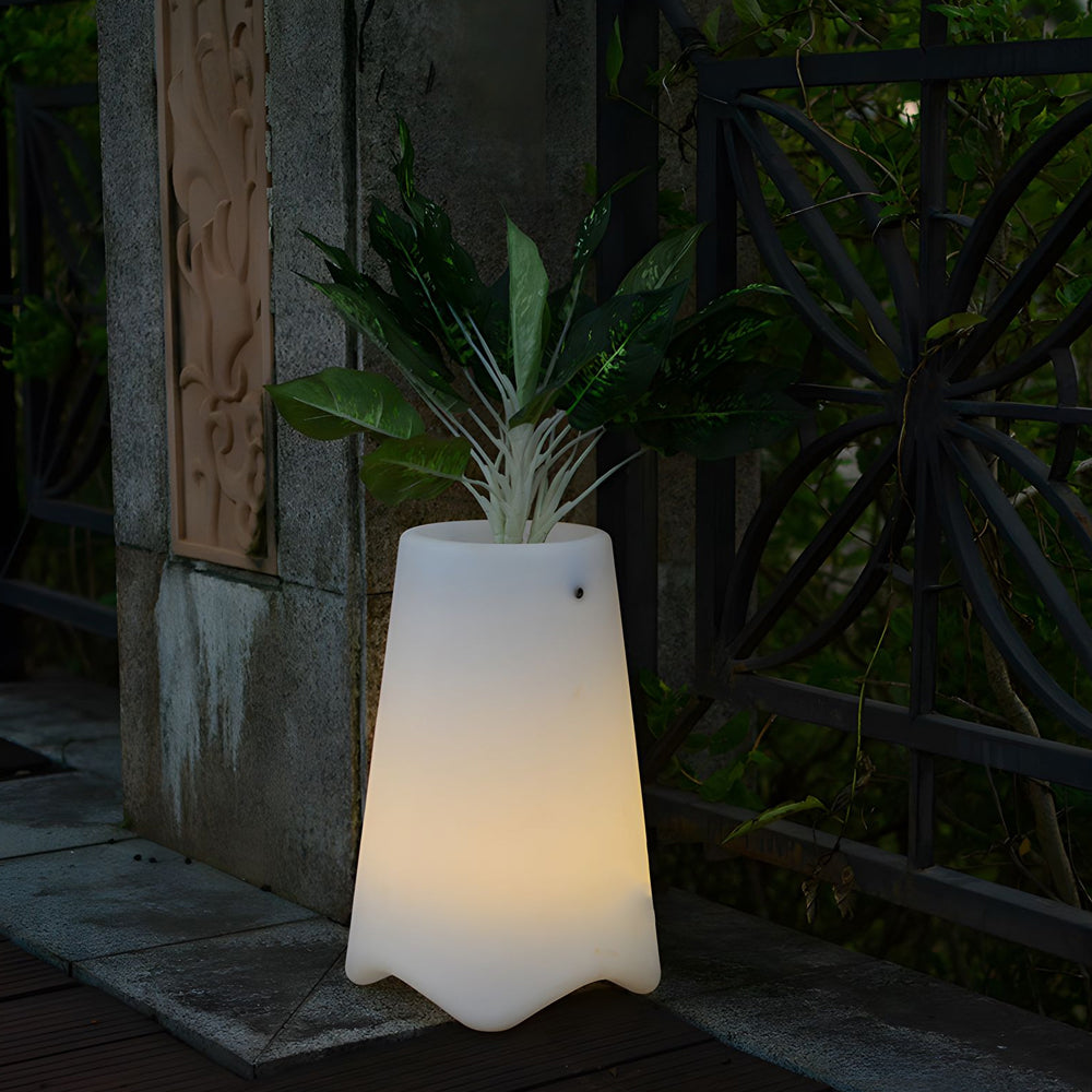 Modern Solar Powered LED Lighted Planter Pot Waterproof Frosted White Glowing Outdoor Decor