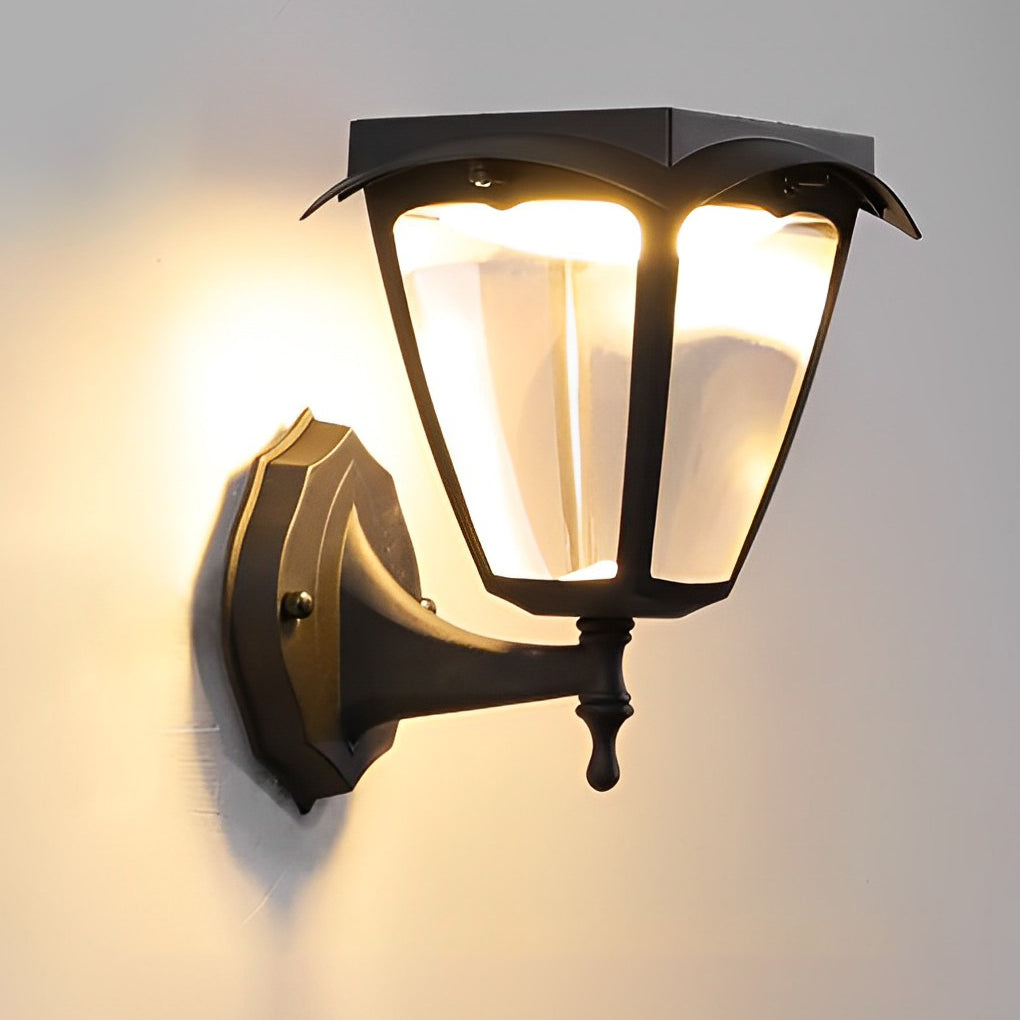 Modern Solar Powered LED Outdoor Wall Sconce Black Aluminum Porch Light with Dual Color Modes