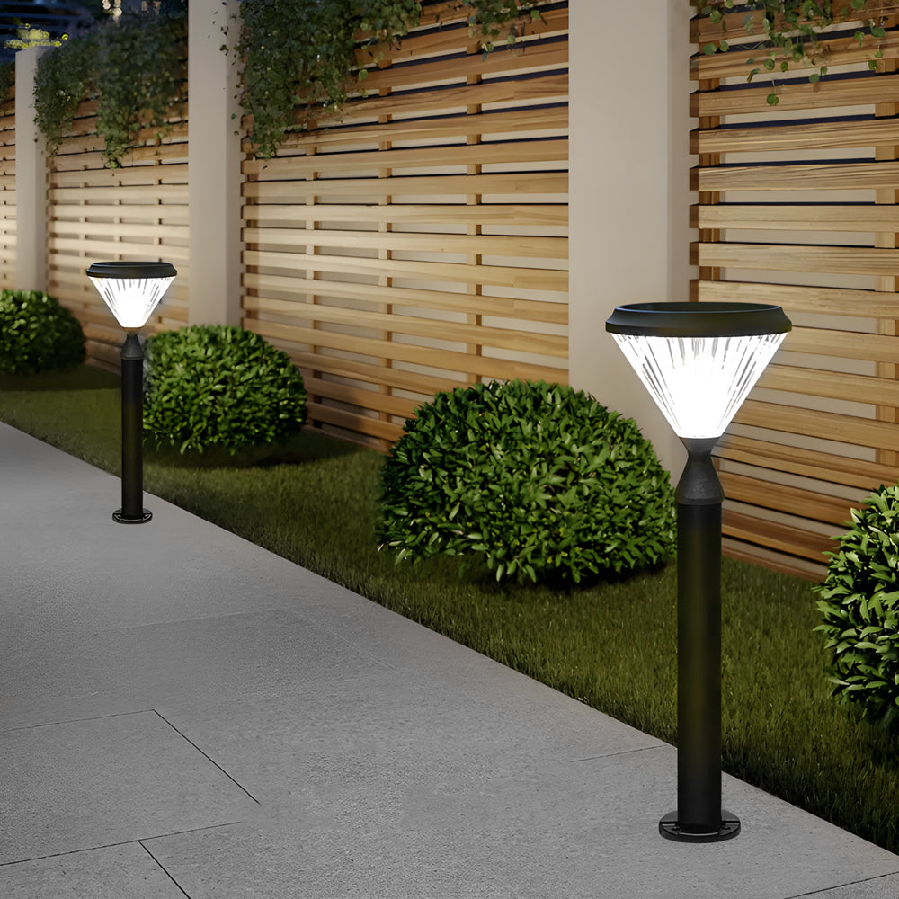 Modern Solar Powered Outdoor Bollard Path Light Waterproof Black Aluminum Garden Landscape Lamp