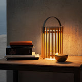 Modern Solar Powered Outdoor Floor Lamp Waterproof LED Wood Lantern for Garden and Patio