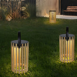 Modern Solar Powered Outdoor Floor Lamp Waterproof LED Wood Lantern for Garden and Patio