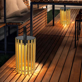 Modern Solar Powered Outdoor Floor Lamp Waterproof LED Wood Lantern for Garden and Patio