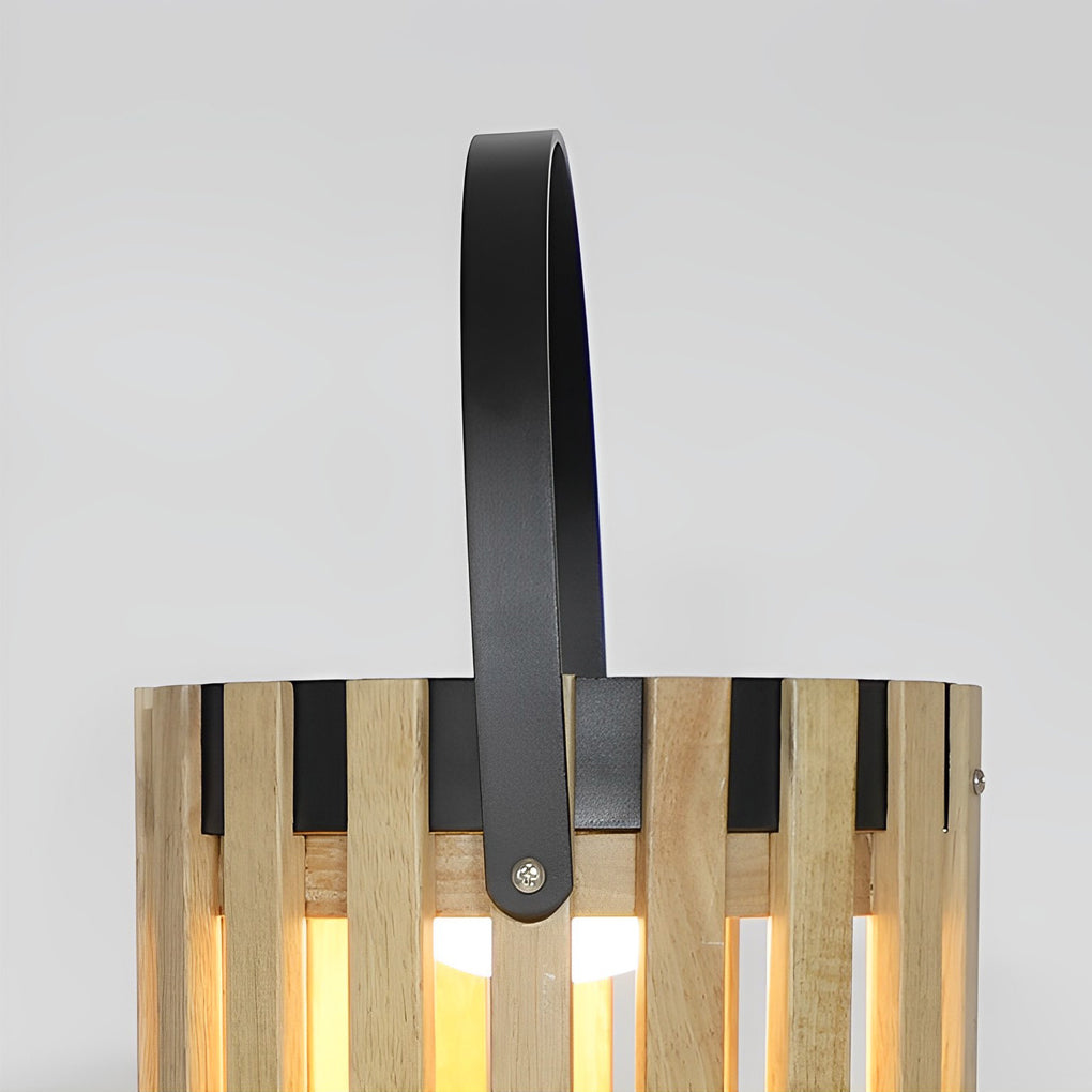 Modern Solar Powered Outdoor Floor Lamp Waterproof LED Wood Lantern for Garden and Patio