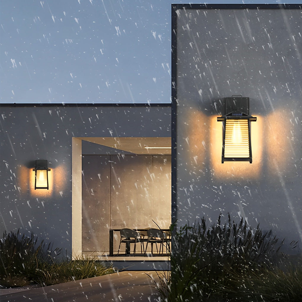 Modern Solar Powered Outdoor Wall Sconce Waterproof Black Aluminum Exterior Garden Light