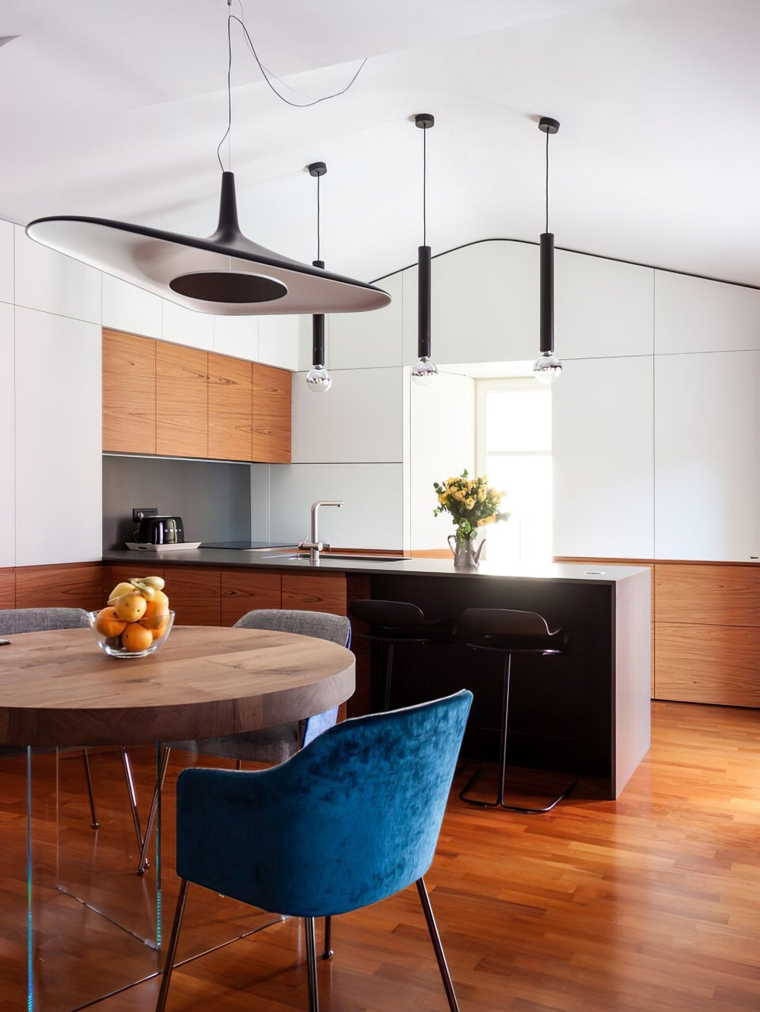 Modern Soleil Noir LED Pendant Light Slender Aerial Design Ceiling Hanging Lamp