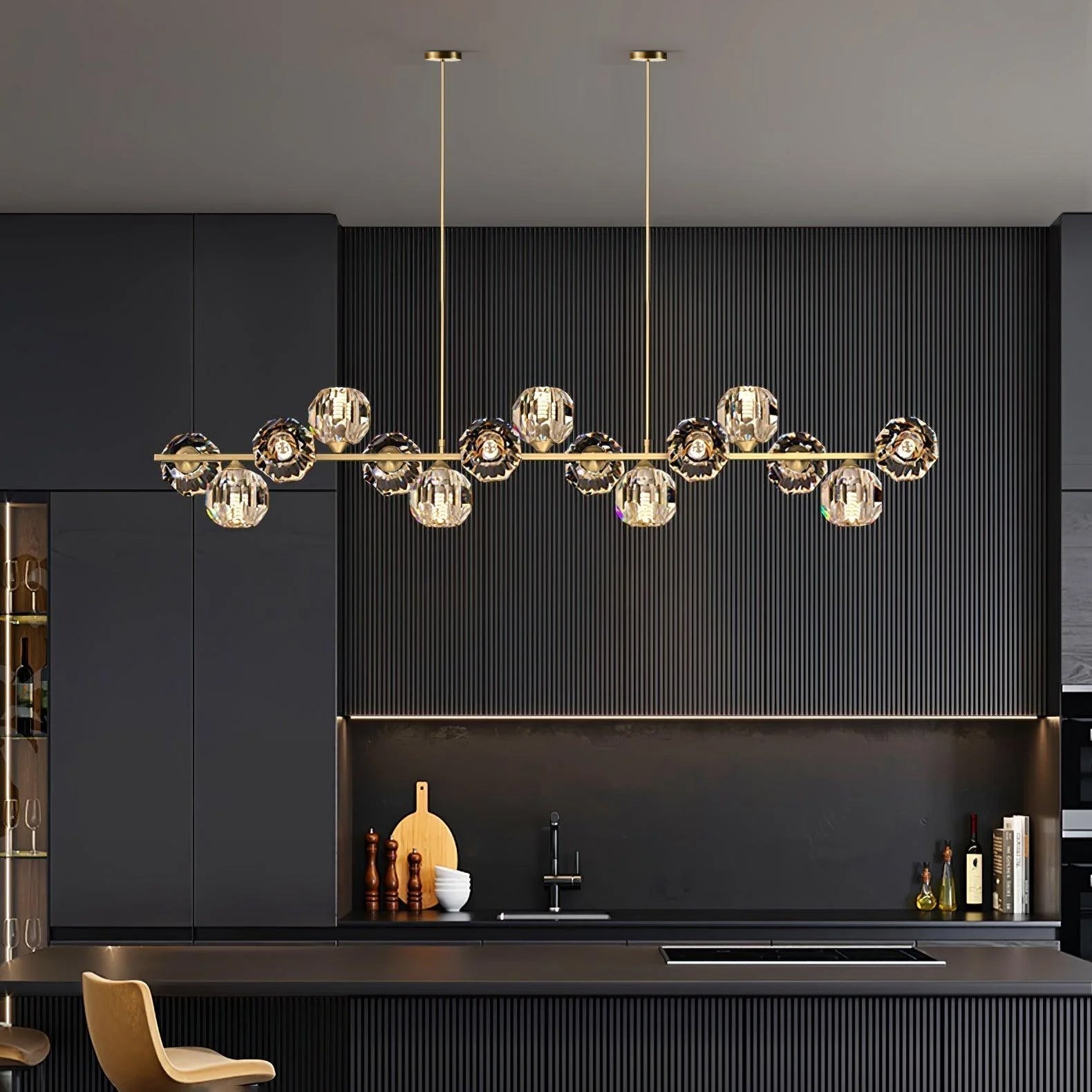 Modern Solid Brass Branch Chandelier with K9 Glass Crystal Ball Pendants for Living Room