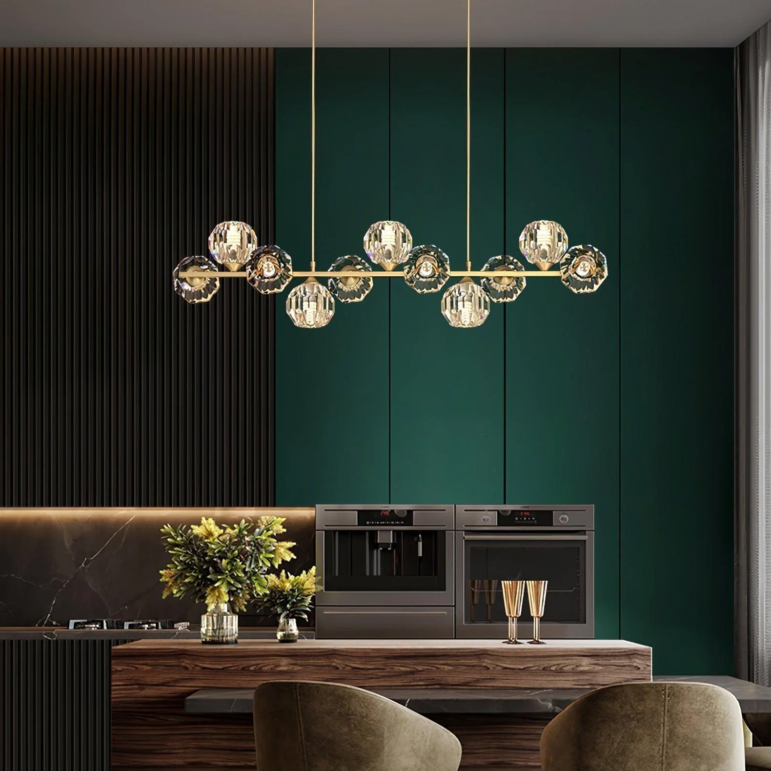 Modern Solid Brass Branch Chandelier with K9 Glass Crystal Ball Pendants for Living Room