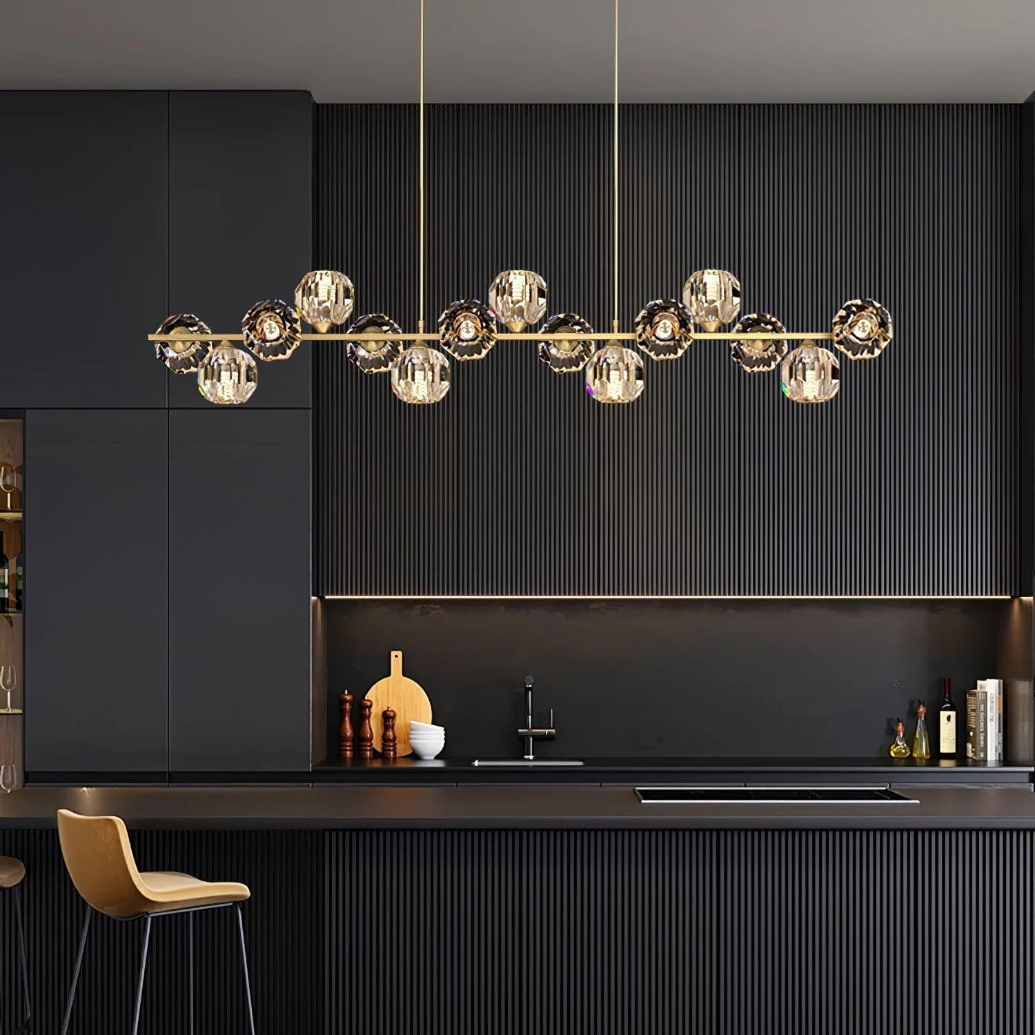 Modern Solid Brass Branch Chandelier with K9 Glass Crystal Ball Pendants for Living Room