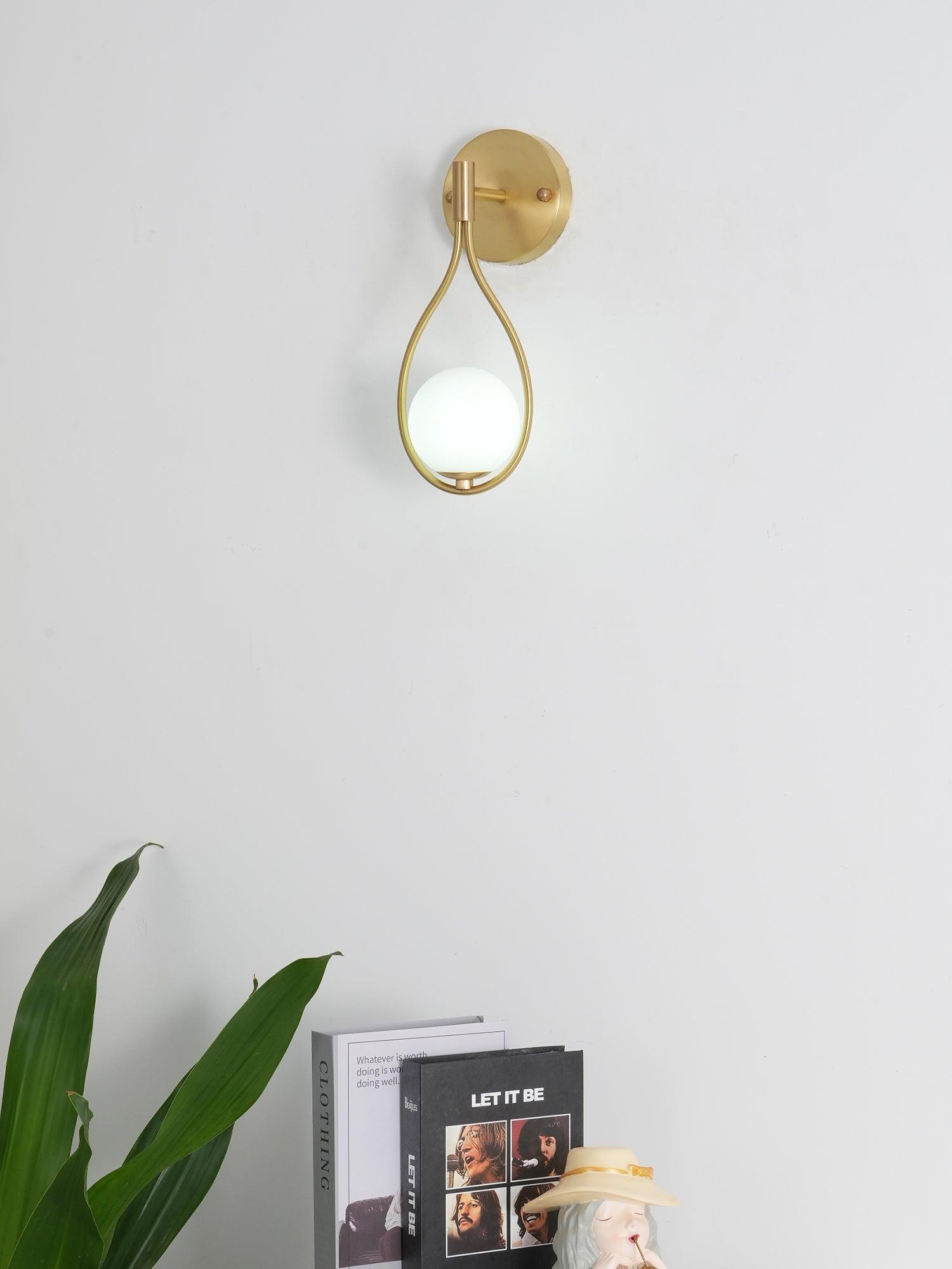 Modern Solid Brass Wall Sconce with Opal Glass Shade Set of 2 Indoor Wall Mounted Lighting Fixture