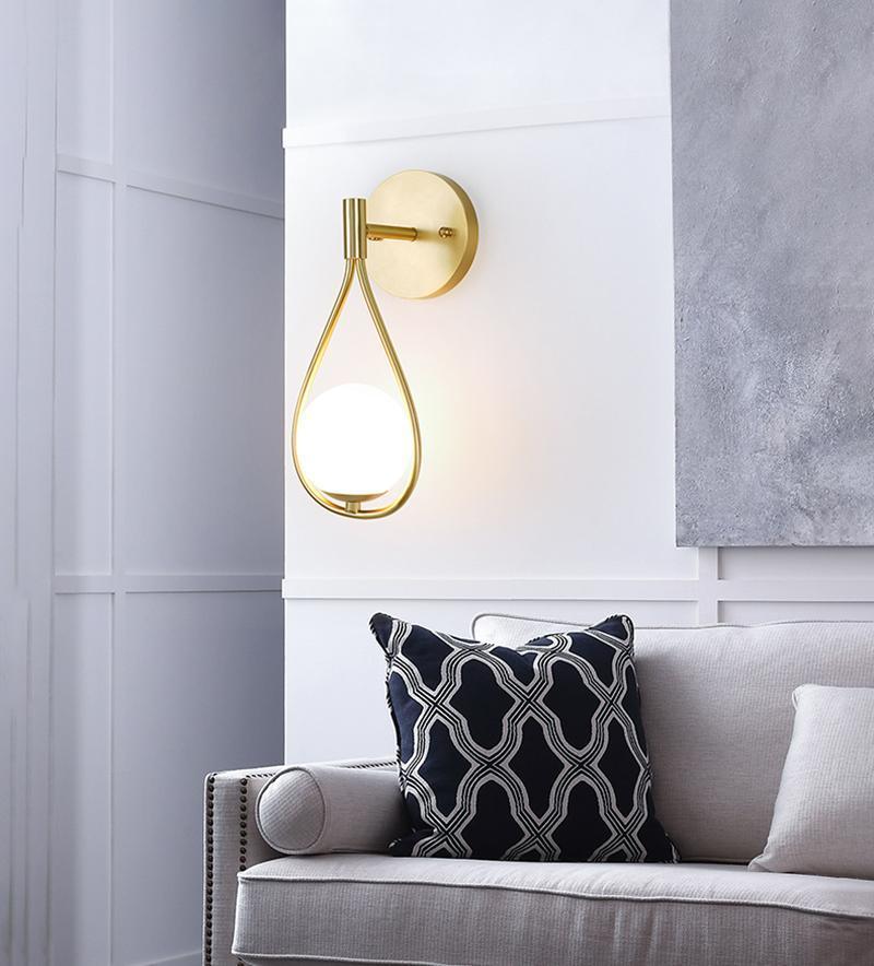 Modern Solid Brass Wall Sconce with Opal Glass Shade Set of 2 Indoor Wall Mounted Lighting Fixture