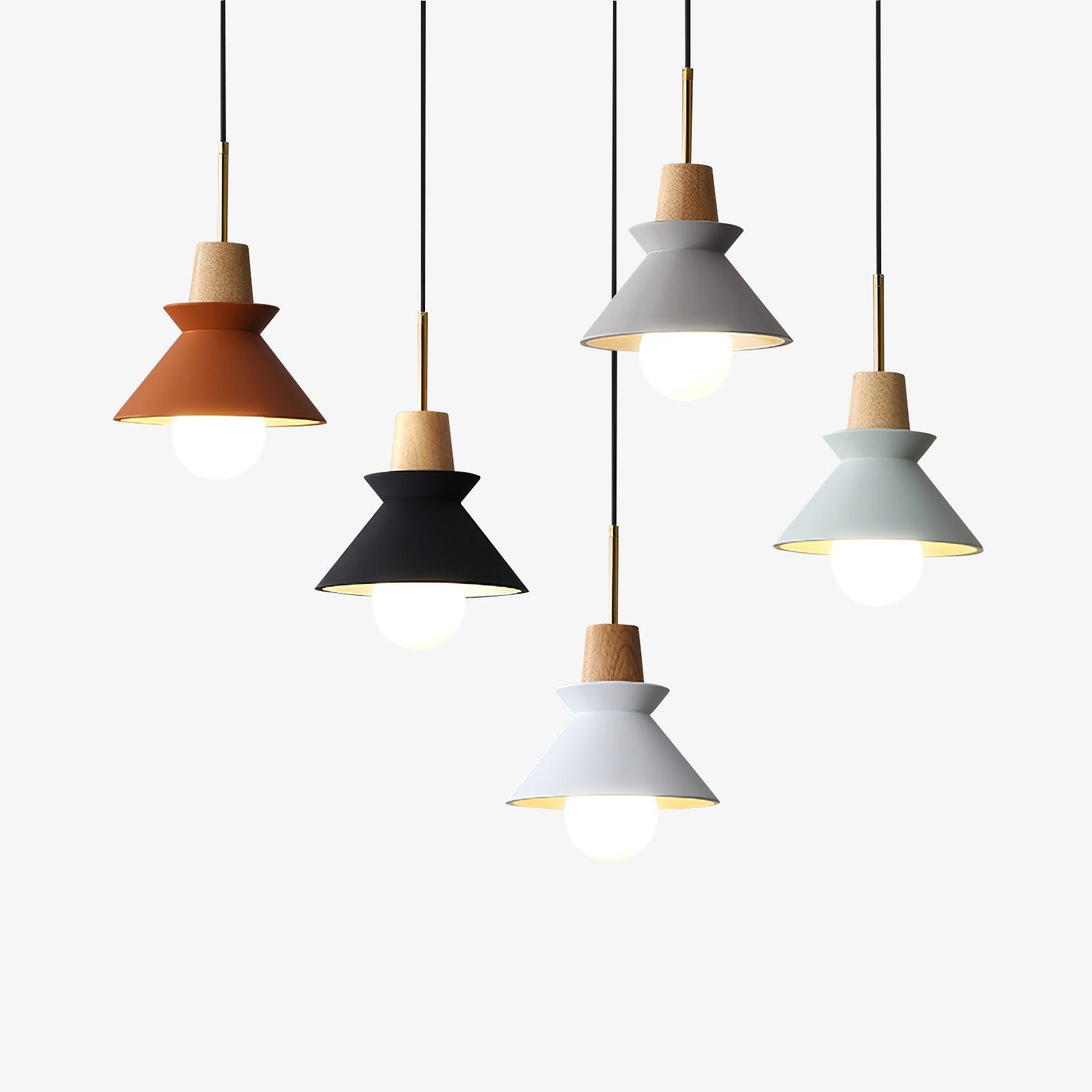 Modern Space Stone Spherical Pendant Light Resin and Wood Ceiling Hanging Lamp