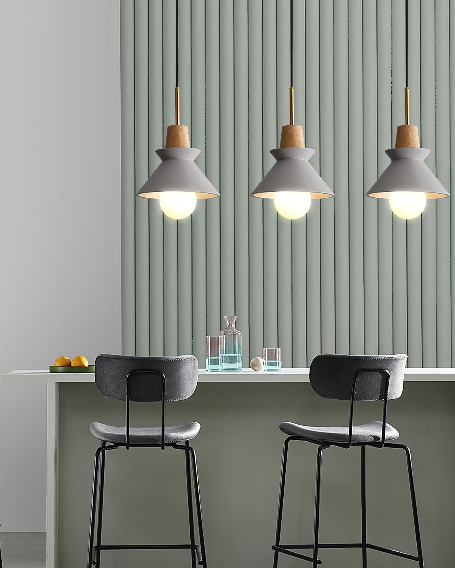 Modern Space Stone Spherical Pendant Light Resin and Wood Ceiling Hanging Lamp