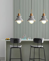 Modern Space Stone Spherical Pendant Light Resin and Wood Ceiling Hanging Lamp