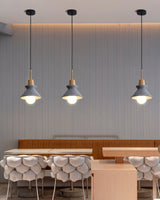 Modern Space Stone Spherical Pendant Light Resin and Wood Ceiling Hanging Lamp