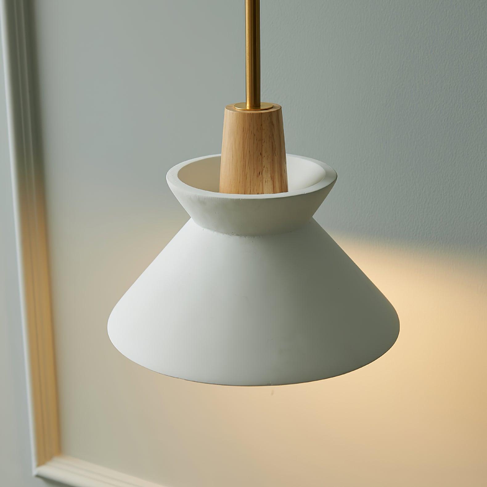 Modern Space Stone Spherical Pendant Light Resin and Wood Ceiling Hanging Lamp