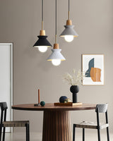 Modern Space Stone Spherical Pendant Light Resin and Wood Ceiling Hanging Lamp