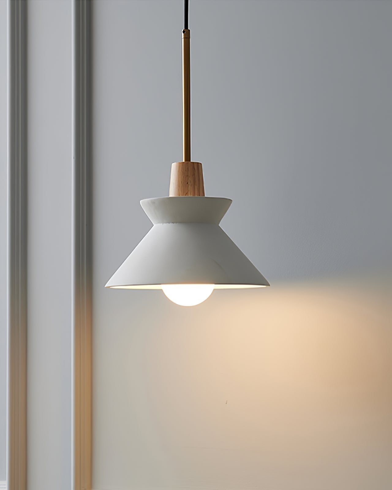 Modern Space Stone Spherical Pendant Light Resin and Wood Ceiling Hanging Lamp