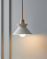 Modern Space Stone Spherical Pendant Light Resin and Wood Ceiling Hanging Lamp