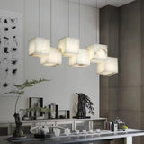Modern Spanish Alabaster Box Pendant Light Minimalist Linear Ceiling Chandelier for Dining Room
