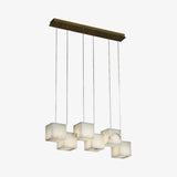 Modern Spanish Alabaster Box Pendant Light Minimalist Linear Ceiling Chandelier for Dining Room