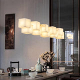 Modern Spanish Alabaster Box Pendant Light Minimalist Linear Ceiling Chandelier for Dining Room