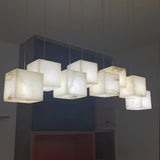 Modern Spanish Alabaster Box Pendant Light Minimalist Linear Ceiling Chandelier for Dining Room