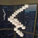Modern Spanish Alabaster Box Pendant Light Minimalist Linear Ceiling Chandelier for Dining Room
