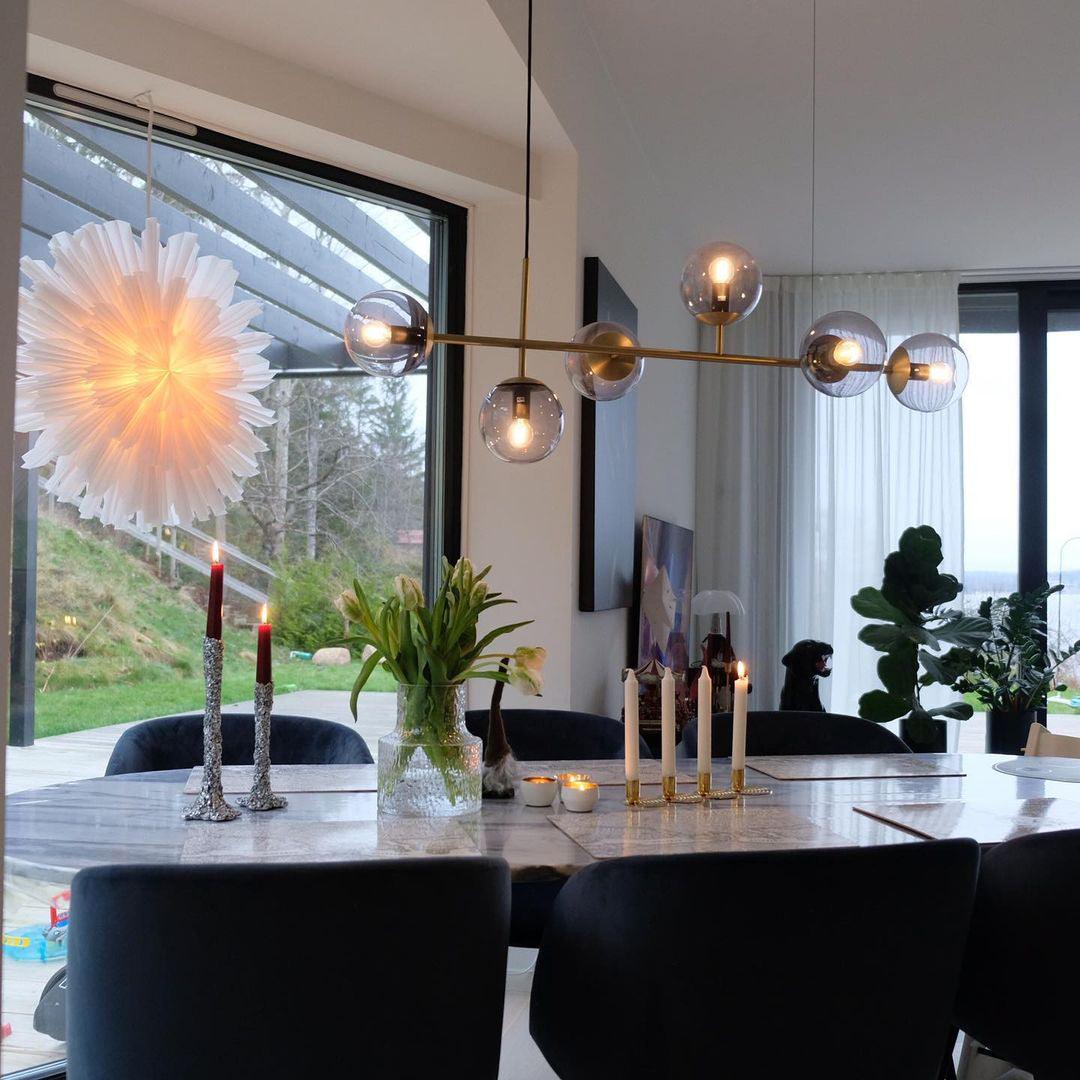 Modern Spherical Glass Bead Crown Chandelier Brass Industrial Pendant Light