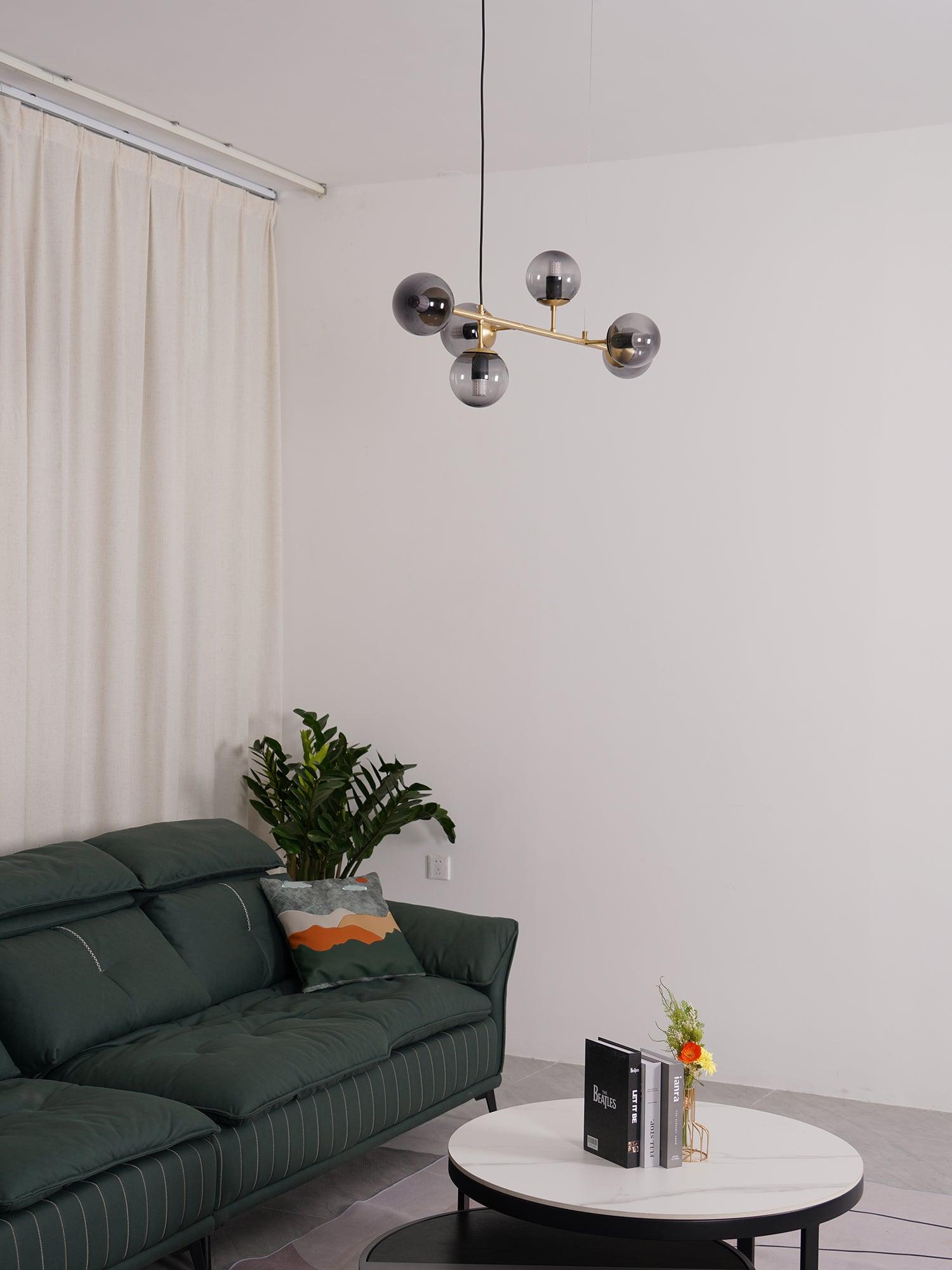 Modern Spherical Glass Bead Crown Chandelier Brass Industrial Pendant Light
