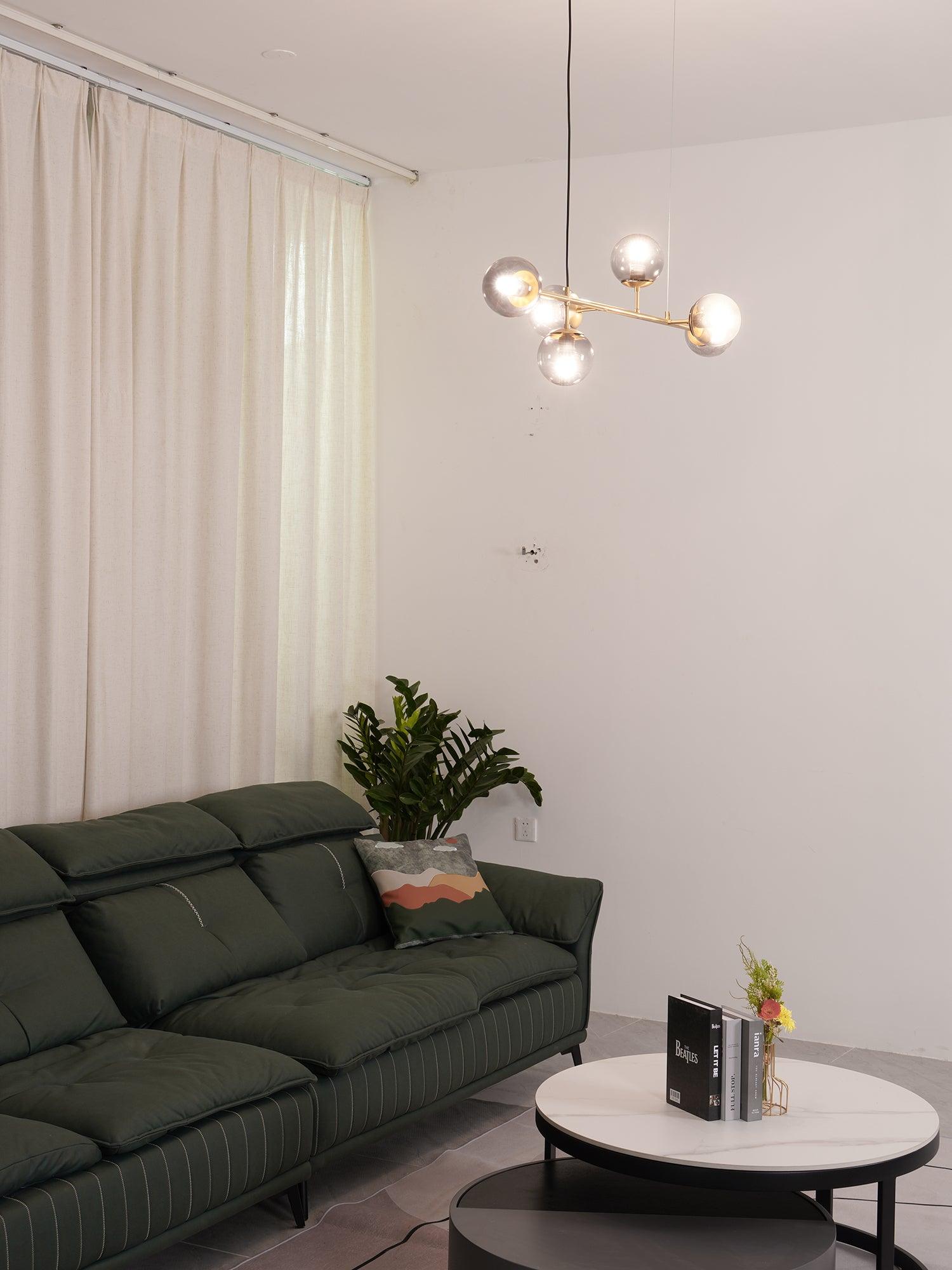 Modern Spherical Glass Bead Crown Chandelier Brass Industrial Pendant Light