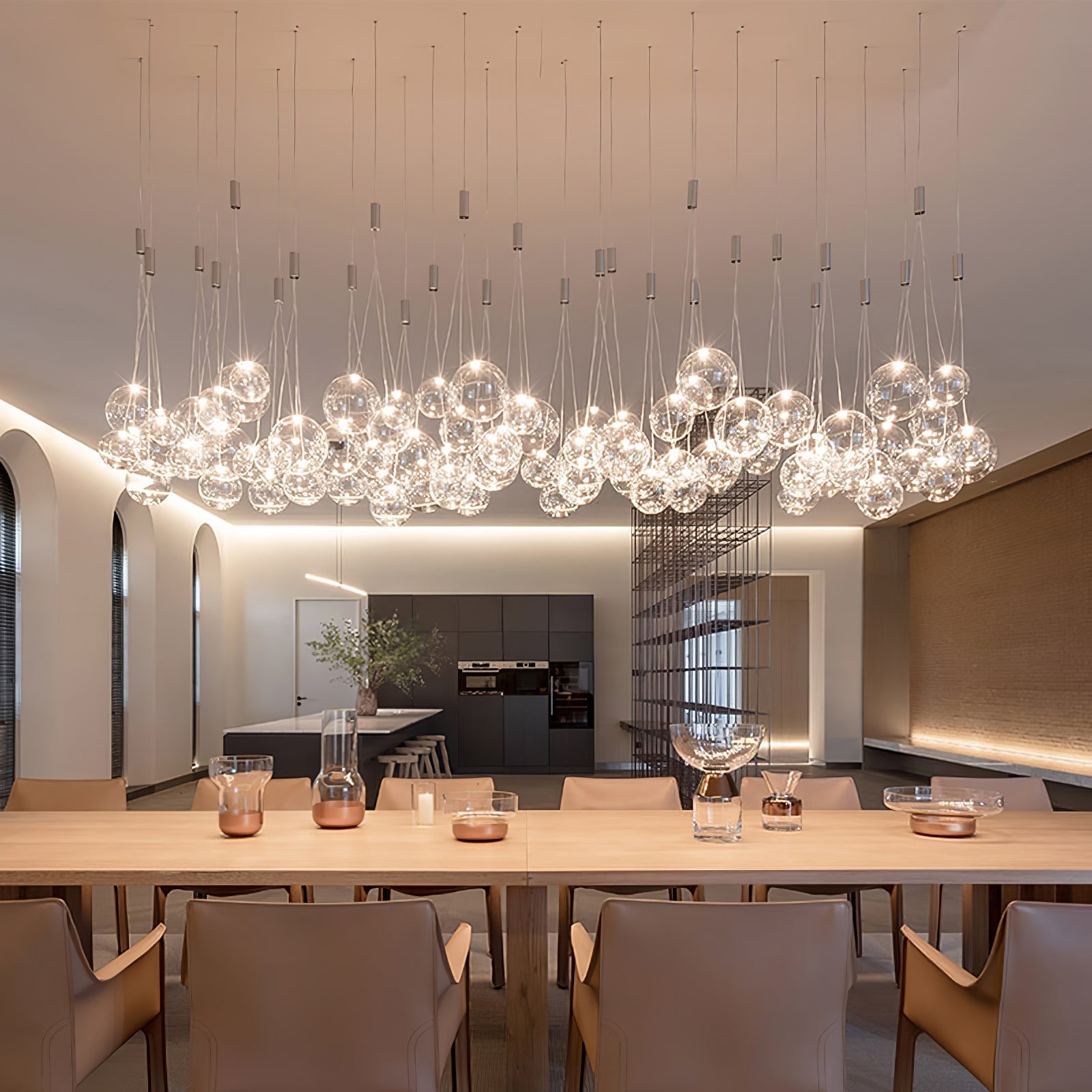 Modern Spherical Glass Bubble Pendant Light with Chrome Finish LED Hanging Fixture