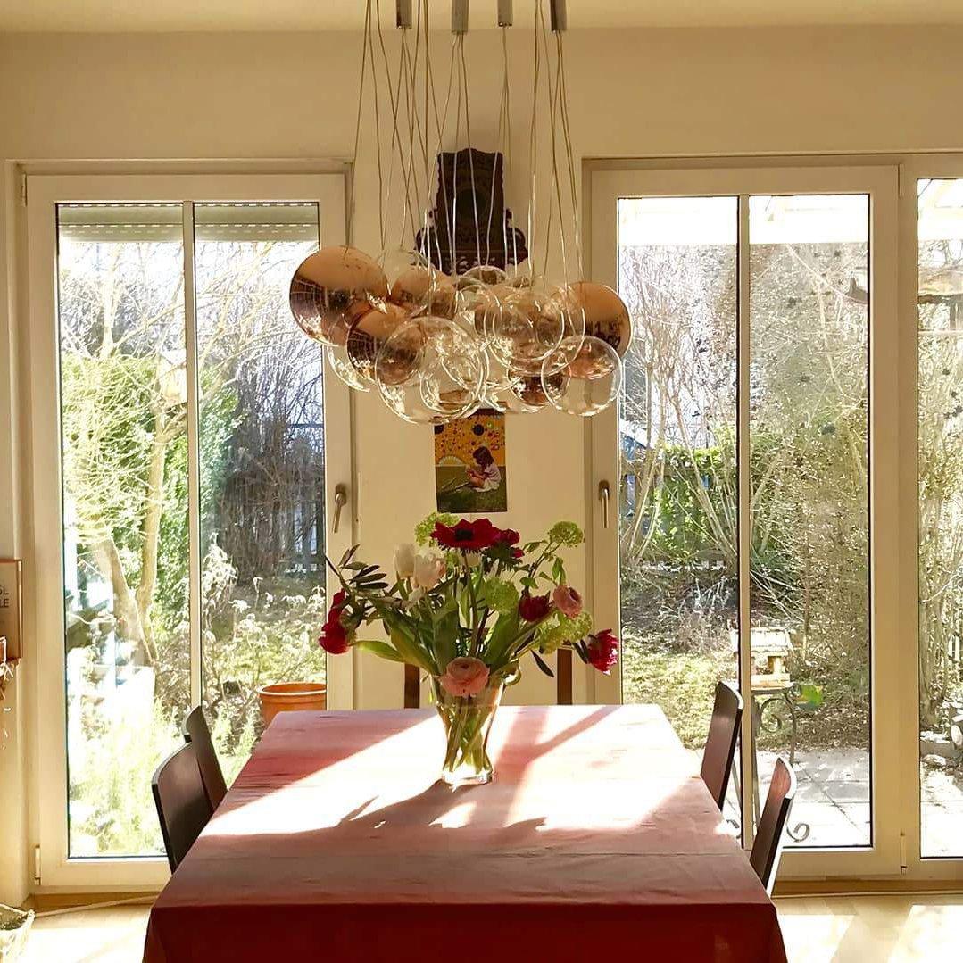 Modern Spherical Glass Bubble Pendant Light with Chrome Finish LED Hanging Fixture