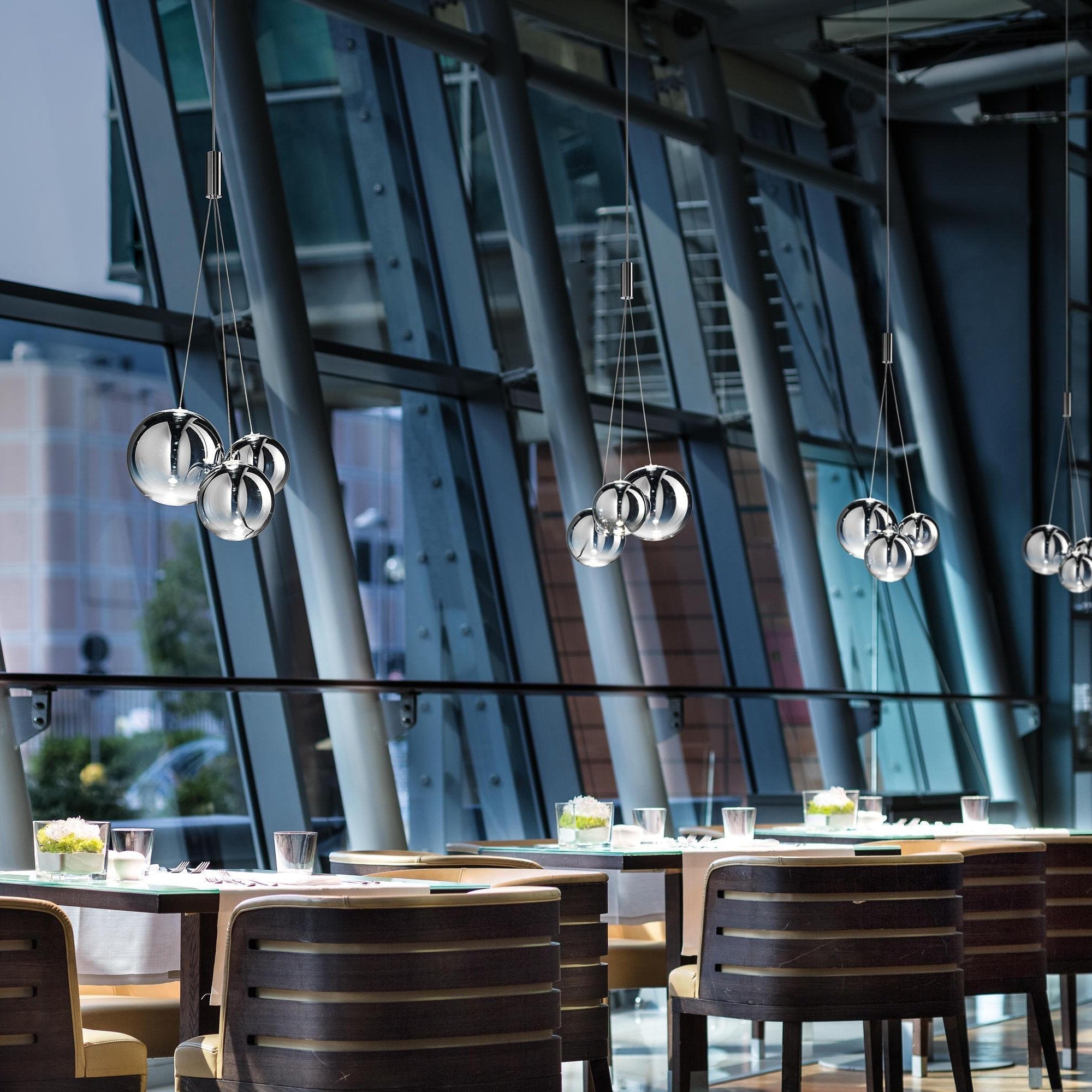 Modern Spherical Glass Bubble Pendant Light with Chrome Finish LED Hanging Fixture