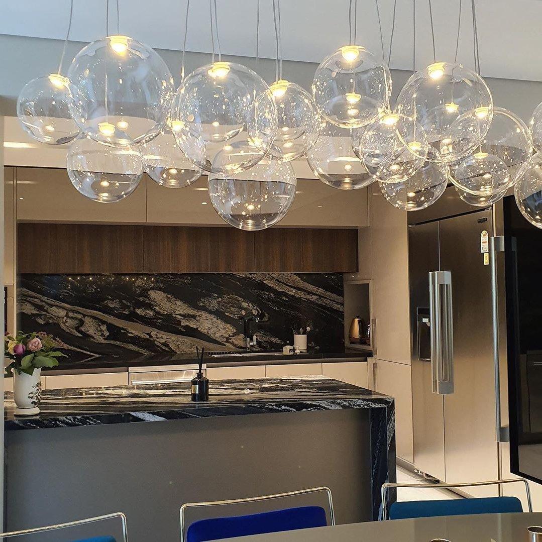 Modern Spherical Glass Bubble Pendant Light with Chrome Finish LED Hanging Fixture
