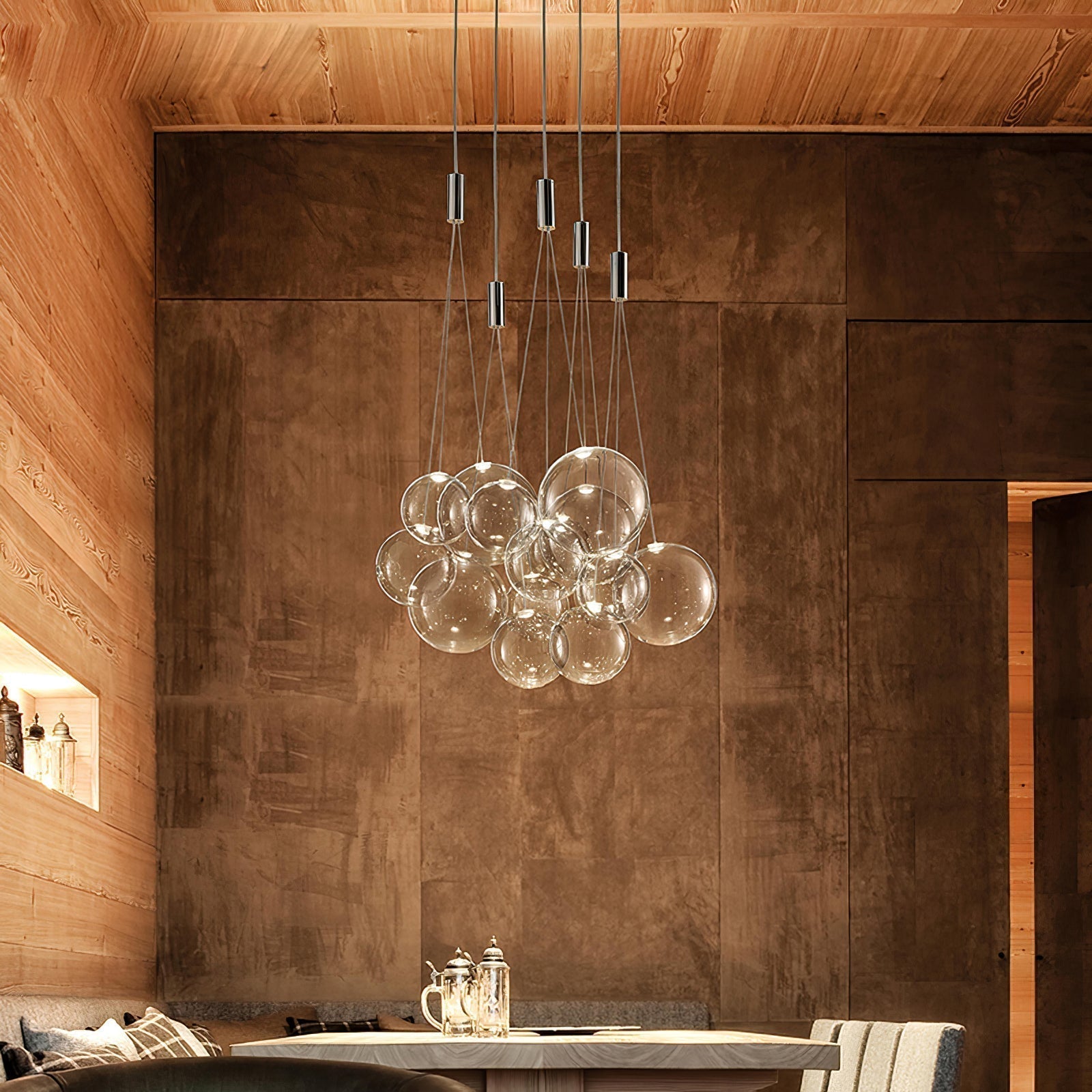 Modern Spherical Glass Bubble Pendant Light with Chrome Finish LED Hanging Fixture