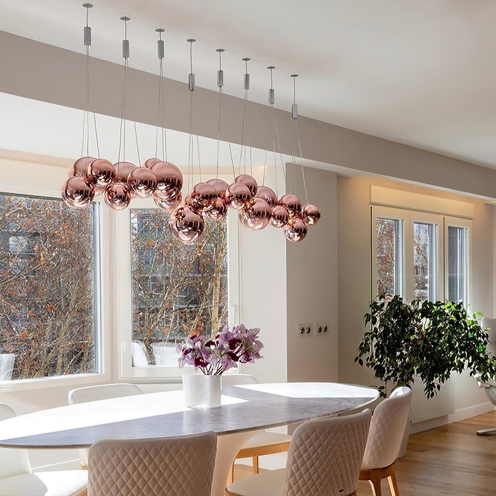 Modern Spherical Glass Bubble Pendant Light with Chrome Finish LED Hanging Fixture