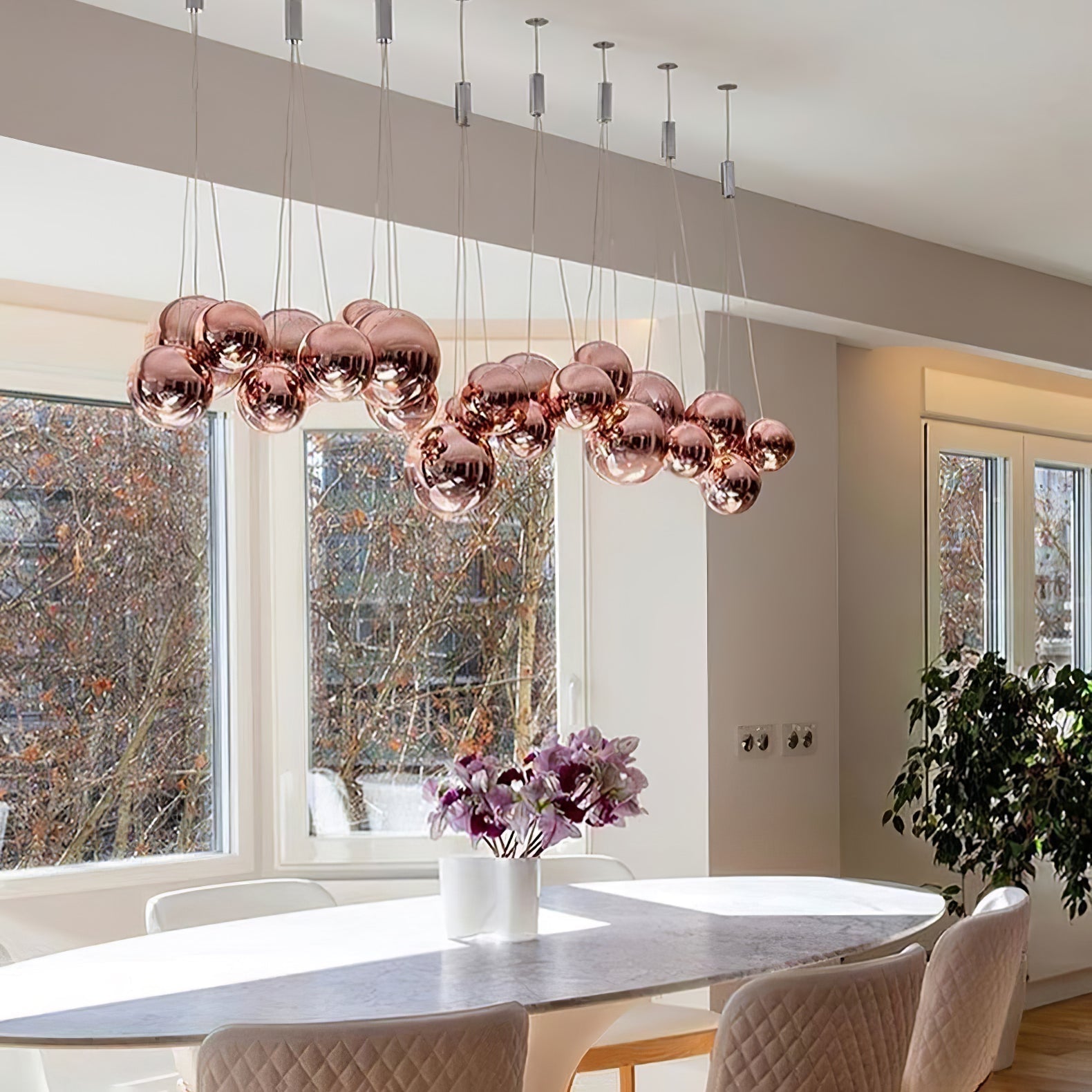 Modern Spherical Glass Bubble Pendant Light with Chrome Finish LED Hanging Fixture
