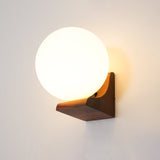 Modern Spherical Glass Globe Wall Sconce with Natural Solid Wood Base and G9 LED Socket